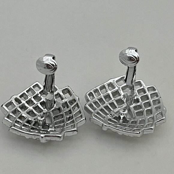 Vintage 1973 Sarah Coventry Silver Mesh Trellis Clip On Earrings - Picture 8 of 12